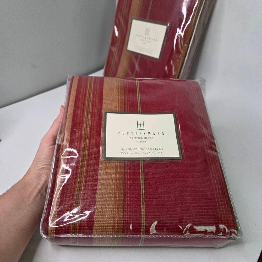 Pottery Barn Harrison Drape Red Gold Striped 100% Cotton 54x96 Set of 2 New - Picture 6 of 10